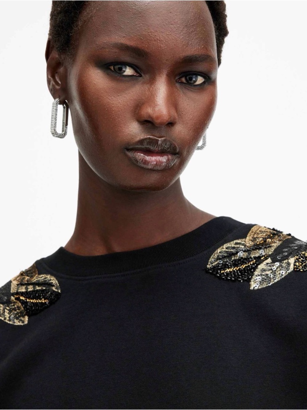 All Saints Black Sweatshirt with Gold & Silver Embellishments